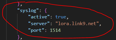 screenshot of settings for igate_conf.json file for feeding igate data to lora-aprs.live. "active" is set to true, server is set to lora.link9.net, and the port is 1514.